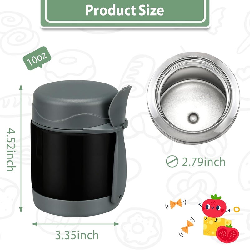 Howeemo 10oz Soup Thermo for Hot Food Kids,Lunch Kids Jar with Spoon Insulated Containers,Leak Proof Stainless Steel Wide Mouth Lunch School(Black) - Image 3